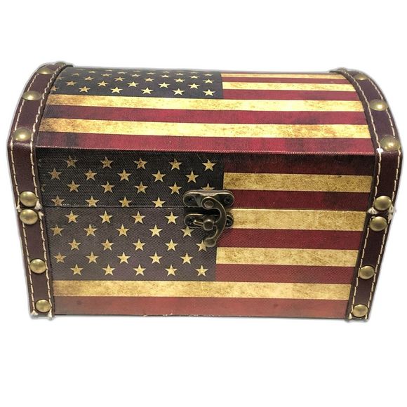 American Flag Rustic Wooden Chest Latch Storage Box - Picture 1 of 9